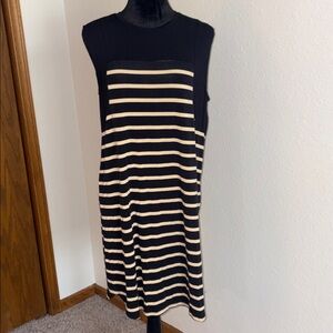 24/7 Comfort Apparel Black and Cream Striped Sleeveless Mini Dress